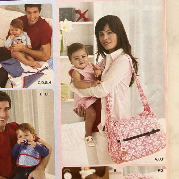 Simplicity Pattern 2924 His & Hers Diaper Bag Changing Pad Burp Cloth Bib Pillow - Picture 4 of 8